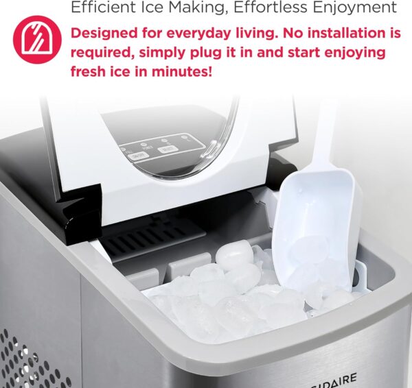 Frigidaire 26 LBS Per Day Portable Compact Ice Maker Stainless Steel Medium Size Ice Maker