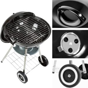 TecTake BBQ GRILL BARBECUE CHARBON DE BOIS FUMOIR SMOKER - diverses tailles au choix - (Barbecue rond avec couvercle et roues No.