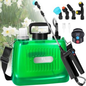 DOUBFIVSY Pulverisateur de Jardin 5L, Pulverisateur Electrique a Batterie Pression avec 4 Buses Reglable, Indicateur du Niveau de Ba