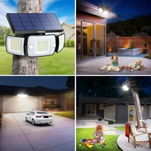 intelamp Lampe Solaire Exterieur avec Detecteur de Mouvement 6000mAh 1200LM Eclairage Solaire,4 Modes Telecommande,IP65 Etanche Pr