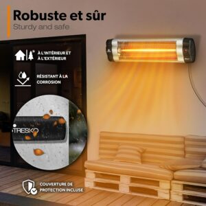 TRESKO Radiateur infrarouge exterieur 2500W Chauffage radiant terrasse murale inclination telecommande 3 niveaux interie