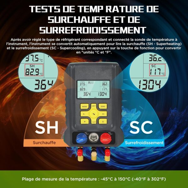 KAISAL Digital Air Conditioning Pressure Gauge for 93 Refrigerants R410a R32 R22 R1234YF HAVC Refill Pressure Gauge