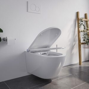 81hf88yud3L._AC_SL1500_.jpg BERNSTEIN - Japanese toilet toilet with white glossy ceramic bowl, shower jet, LED seat, 180 Vortex flush - 59x38x38 cm - Basic 110