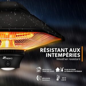 TRESKO Chauffage Radiant Mural Infrarouge 1200W Telecommande Affichage LED Radiateur Rayonnant Electrique de Terrase 2 Niv