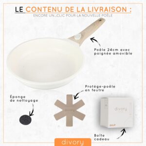 81hwr0ZlPJL._AC_SL1500_.jpg DIVORY Poele 24 cm I Poignee amovible induction Revetement aluminium - Poele moyenne protege-poele - Poele a induction