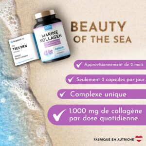 Premium Collagene Marin Complex 1000mg hautement dose Acide Hyaluronique - 120 Caps Coenzyme Q10, Zinc, Cuivre, Manganese, Vitam