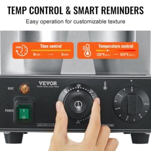 VEVOR Gaufrier a Cornet de Glace Commercial 1230 W, Appareil a Cornet de Glace et Rouleaux d'Œufs, en Acier Inoxydable Antiadhesif,
