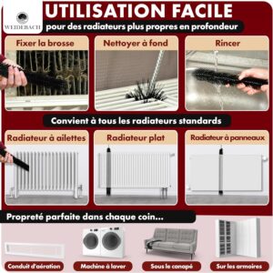 WEIDEBACH Brosse A Radiateur De 125cm De Long 75cm De Brosse en Nylon Brosse A Radiateur sans Poils d'animaux, Brosses pour Attei
