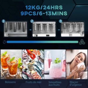 Machine à glaçons HOMCOM autonettoyante 12 kg/24h noire