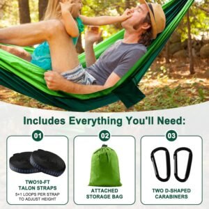 Hamac de camping parachute super léger 2 sangles d'arbre