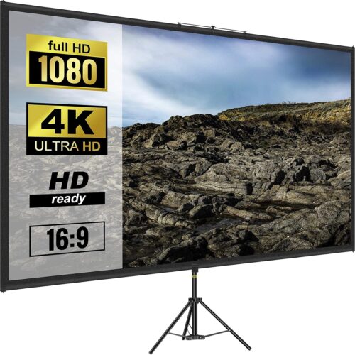 VEVOR Ecran de projection sur trepied avec support 177,8 cm 16:9 4K HD - Sans plis - Reglable en hauteur - Ecran portable pour proje