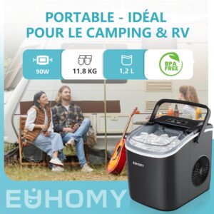 Machine à glaçons EUHOMY noire 12 kg/24 h, 9 glaçons/8 min