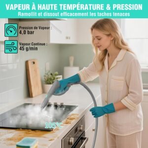 81lEvzz04AL._AC_SL1500_.jpg HAUSHOF Nettoyeur Vapeur 1800W, Reservoir 1,5L, Pression Vapeur 4,0 Bar, Temps de Chauffe 8 Min, Vapeur Continue Jusqua 30 Min, 17