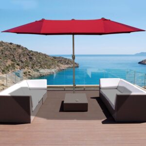 Outsunny Parasol de jardin exterieur parasol double rectangulaire 4,6L x 2,7l x 2,4H m avec ouverture fermeture manivelle, sacs de l