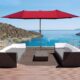 Outsunny Parasol de jardin exterieur parasol double rectangulaire 4,6L x 2,7l x 2,4H m avec ouverture fermeture manivelle, sacs de l