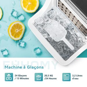 Machine à glaçons EUHOMY inox 24 kg/24 h auto-nettoyante