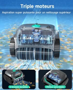 WYBOT C2 Wireless Pool Robot for Buried Pools 150m2, Double Filtration, 3 Motors, Powerful Suction, Cleaning Walls Water Line, 180