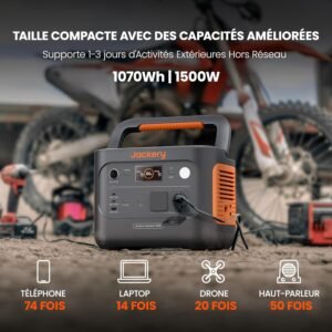 Station Electrique Portable Jackery Explorer 1000 v2 avec Cable de Charge de Voiture, 1070Wh Batterie LiFePO4, 1500W Sortie, 6 Ports