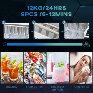 Machine à glaçons HOMCOM 12 kg/24h autonettoyante LED