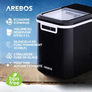 Machine à glaçons Arebos 12 kg/24h autonettoyante noire