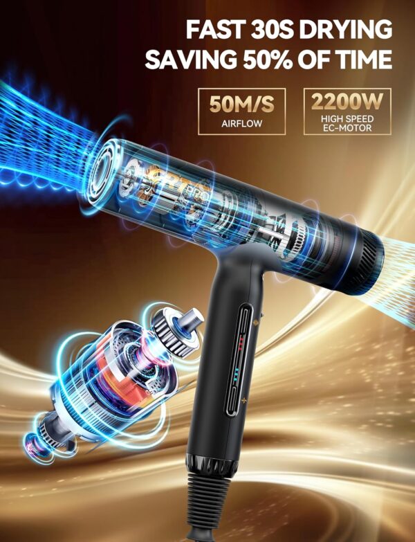 Seche Cheveux Professionnel 2200W AC Motor Seche Cheveux, Seche Cheveux Ionique 40Millions D'ions Negatifs,Seche-cheveux et accessoi