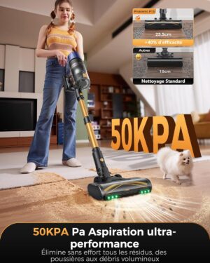 Proscenic P15 Aspirateur Balai sans Fil, 580W50Kpa70Min Aspirateur Sans Fil Puissant,Brosse Anti-Enchevetrement,Autoportante,Teles
