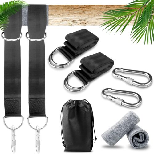 Fousenuk Sangle Hamac, Fixation Hamac Charge Max 400kg avec Sac de Rangement, 2 Mousquetons et Rembourrage de Protection pour Arbres