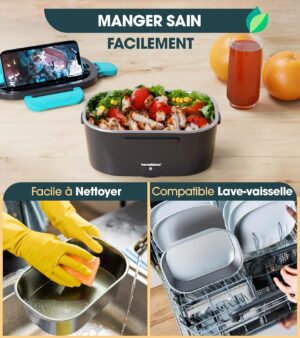 TRAVELISIMO Gamelle Chauffante 80W Lunch Box Chauffante 1,5L Marmite Electrique 3 en 1 220V 24V 12V, Gamelle Chauffante Allume Cigar