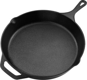 KICHLY Poele en fonte pre-assaisonnee - Poele a frire - ustensile de cuisson sur pour l'interieur et l'exterieur - Poele en fonte de