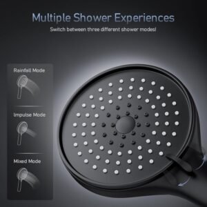 MORADO Black Shower Mixer with Adjustable Shower Rod, 70 cm, Black Shower Head with Shower Head and Shower Hose 150 cm