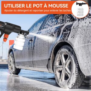Nettoyeur Haute Pression sur Batterie, Bravolu Max 500 PSI Nettoyeur Haute Pression sans Fil Portable avec Accessoires, Buse Multi-F