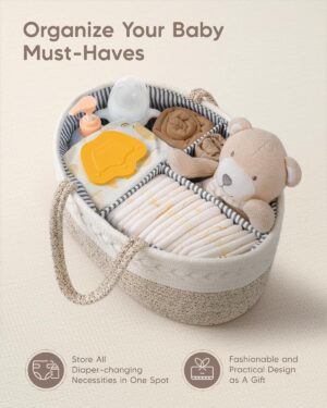 Maliton Panier Rangement Bebe, Rangement Lange Bebe avec Compartiments et Poignees, Couches Bebe Portable, Panier Organisateur Bebe