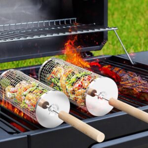 Ensemble de Paniers a Barbecue Emboitables, Poignee Amovible, Acier Inoxydable 304, Accessoires Barbecue a Legumes et Crevettes, Bar