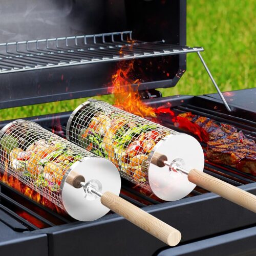 Ensemble de Paniers a Barbecue Emboitables, Poignee Amovible, Acier Inoxydable 304, Accessoires Barbecue a Legumes et Crevettes, Bar