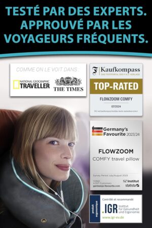 FLOWZOOM Comfy Memory Foam Airplane Car Travel Pillow - Adjustable Airplane Pillow, 360 Degree Support, Washable Plush Cover and Car