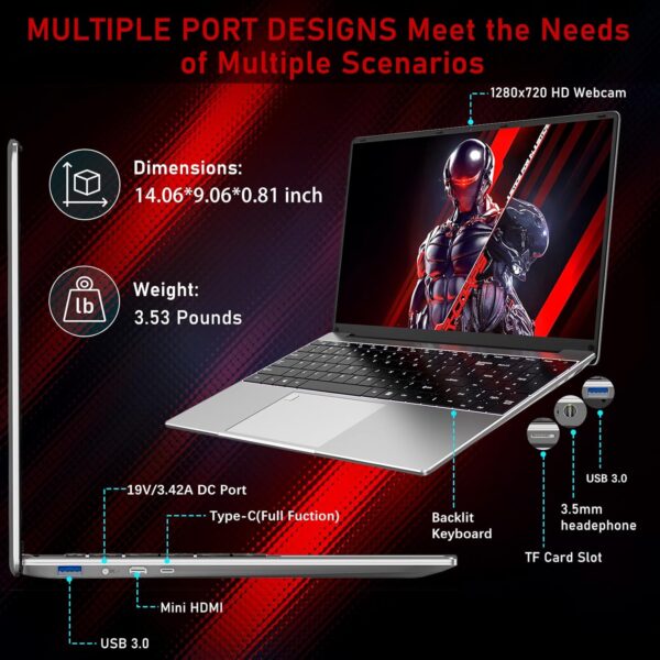 FUNYET AMD RyzenTM7 5700U Gaming Laptop, 15.6 Inch Win 11 Laptop, Laptop Gamer RAM 16GB NVME SSD 1TB, Backlit Keyboard, Graphics Rade