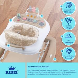 KIDIZ 4-in-1 Baby Walker Tilting Function Lounger with Wheels, Light, Music, Play Area, Dining Table, Folding Walker