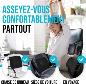 FORTEM Coussin Chaise, Coussin Lombaire, Coussin Lombaire Chaise Bureau, Coussin Memoire Forme, Antiderapant pour Assise et Dossier