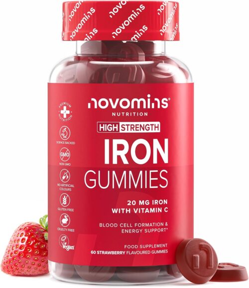 Gommes Fer 20 mg Fumarate Ferreux 24 mg Vitamine C Fatigue, Immunite Energie Vegetalien, Sans Sucre Sans Gluten 60 Gom