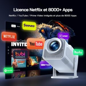 WOLFANG 4K Video ProjectorBuilt-in App Official Netflix, 26000 Lumen Projector with WiFi 6, 50 Zoom, 180 Rotation Mini Project