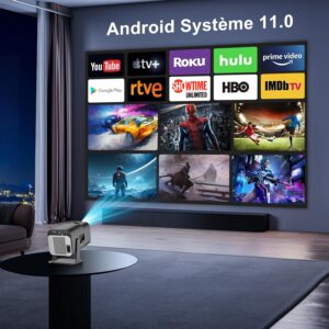 HY320 Mini Video Projector, Wifi Bluetooth Mini Video Projector Supports 4K, Portable Outdoor Projector Android TV Home Cinema Pro