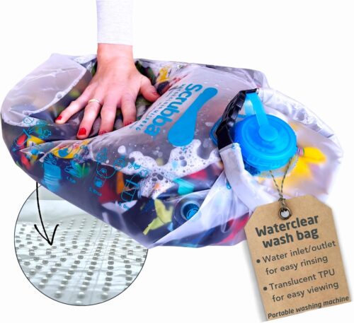 Scrubba Waterclear Sac lave-linge portable leger, nouvelles entreesortie d'eau pour simplifier le rincage, utilisation avec de less