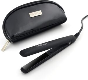 Fari Mini fer a lisser de voyage en ceramique tourmaline avec sac de voyage, tension universelle automatique, Noir