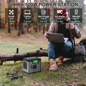 SWAREY Generateur Electrique Portable 518Wh Batterie Externe 220V Super Silencieux Sortir ACUSBType-CQC 3.0 (S500(500W))