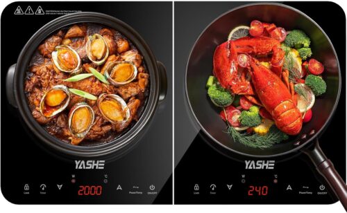 YASHE Plaque de cuisson a induction Double plaque a induction, puissance de 10 W et 10 niveaux de temperature, 3500 W, 2 plaques,