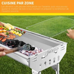 SunJas Barbecue a Charbon de Bois INOX Taille Grande BBQ Pliable Barbecue Grill a Charbon Four de Charbon Portable Robuste 73 x 32