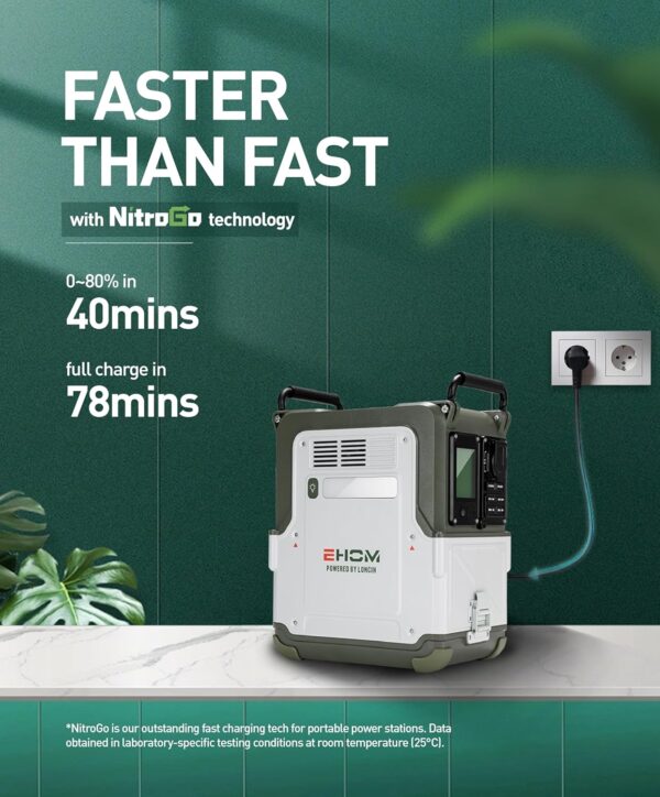 EHOM EP600 - Station d'alimentation - Batterie LiFePO4 EVE - 512 Wh - 230 V CA 5521 USBvoituresans fil - 600 W (crete 1200 W)