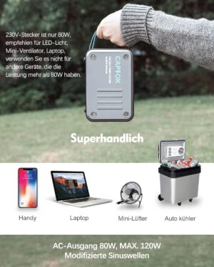 Batterie externe 230V CAPTOK 88,8Wh - 10W sans‑fil USB 120W
