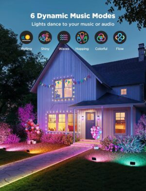 Govee Lot de 4 Phares Projecteur LED Exterieur, RGBIC Lumiere avec Blanc Froid et Chaud, Fonctionne avec Alexa Matter Google Home, 5