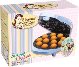 Bestron Gaufrier pour cake pop's au design retro, Appareil a cake-pops incl, cake pop butler, fourchette 12 batonnets cake pop, av